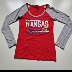 M ADIDAS KU KANSAS UNIVERSITY JAYHAWKS BASKETBALL RED LONG SLEEVE TSHIRT medium
